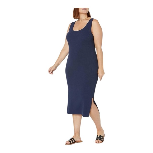 The Drop Yasmin Rib Midi Sweater Navy Tank Stretchy Slit Dress NWT Size 2X - Picture 1 of 13